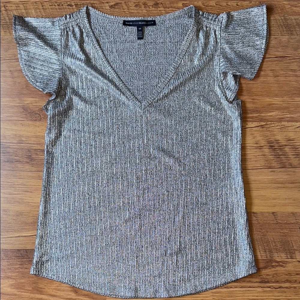 White House Black Market Metallic V-Neck Blouse